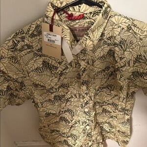 Iron & Resin Men's Leaf Print Shirt - Black and Cream